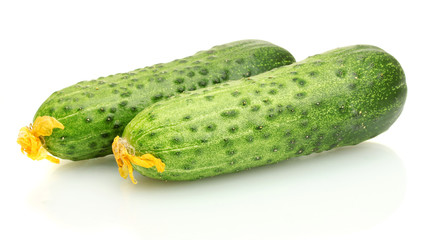 Fresh cucumbers isolated on white.