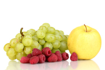 Naklejka na ściany i meble Mix of ripe sweet fruits and berries isolated on white
