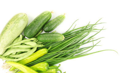fresh green vegetables isolated on white