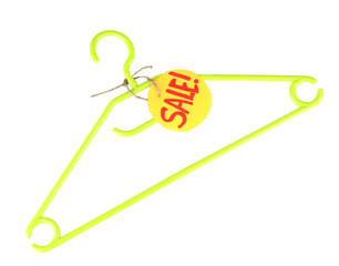 coat hanger with sale tag isolated on white background