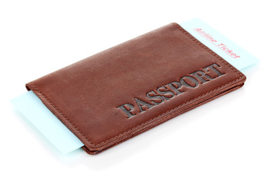 Passport and ticket isolated on white