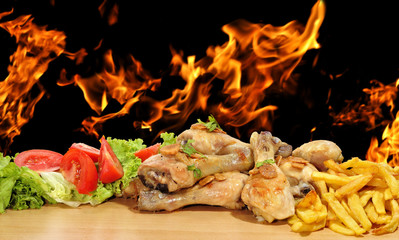 Menú de pollo en barbacoa.