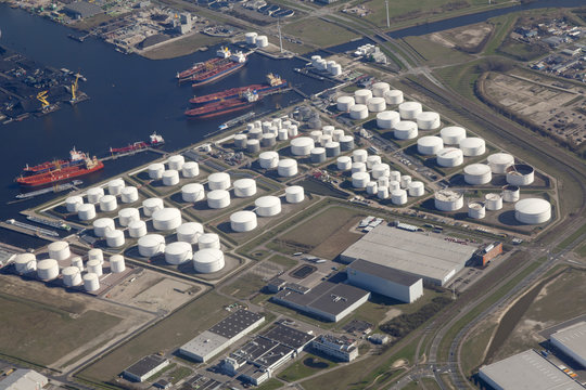 Aerial view of the harbour Rotterdam Pernis