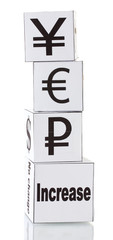 forex. currency in the white dices on white background