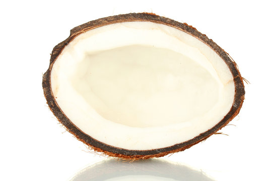 half coconut isolated on white background close-up