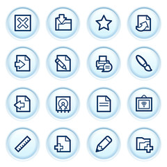 Document web icons on blue buttons.