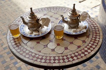 Drinking traditional tea for two in Marrakesh Morocco