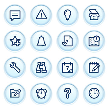 Organizer web icons on blue buttons.