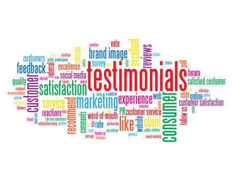 "TESTIMONIALS" Tag Cloud (customer service satisfaction reviews)