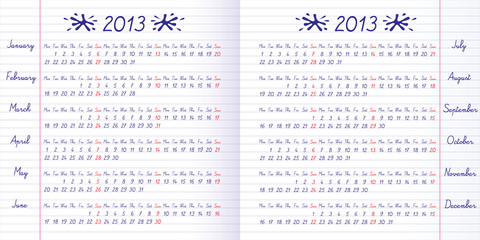 School calendar on 2013 year