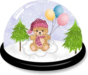 Crédence de cuisine en verre imprimé Ours Dôme de neige mignon ours en peluche