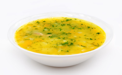 Soup in bowl isolated