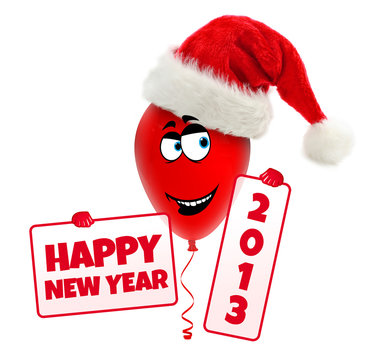 Funny christmas balloon with hat. Happy new year 2013