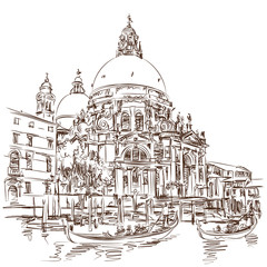 Naklejka premium Venice - Cathedral of Santa Maria della Salute - vector sketch