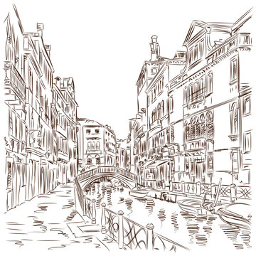 Venice - Fondamenta Rio Marin. Vector sketch