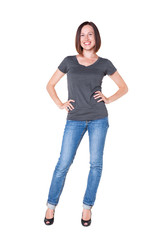 Fototapeta premium happy brunette over white