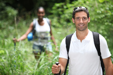 Couple hiking in the wilderness