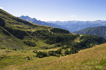 Fototapeta na wymiar veduta panoramica strada alpina valle d'aosta italia