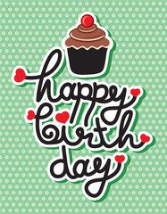 cute happy birthday card with cupcake