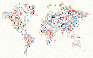 Gadgets icons world map illustration