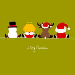 Santa, Angel, Reindeer & Snowman Green