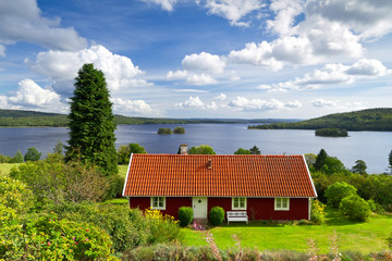 Traditional red Swedish cottage house
