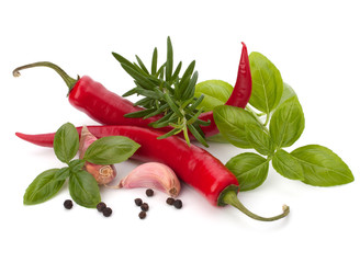 Chili pepper and flavoring herbs © Natika