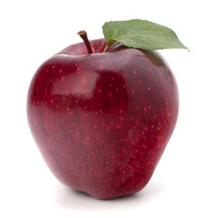 Sweet red apple with green leaf