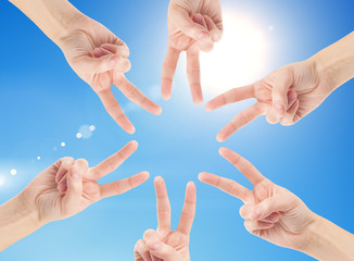 Hands of teamwork , forming the star shape
