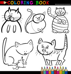 Cartoon Cats for Coloring Book or Page