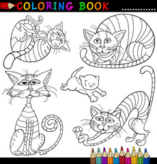 Cartoon Cats for Coloring Book or Page
