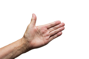 man's hand on a white background