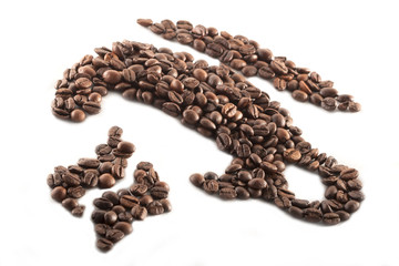 Roasted coffee beans in the shape of a cup