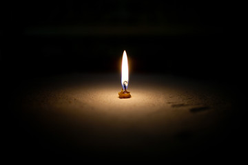 White small candle on a black background
