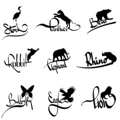 vector set of animals silhouette with lettering