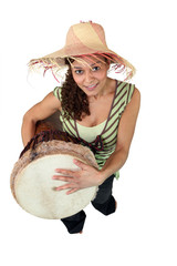 portrait of girl with djembe drum