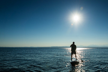 Man on Stand Up Paddle Board at Sunset