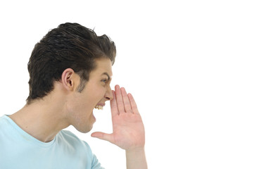 Close-up of an young man yelling