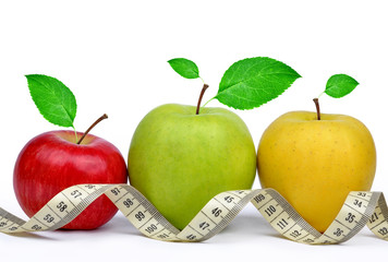 apple collection with measuring tape isolated