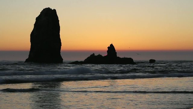 Canon Beach on Oregon Coast at Sunset 1080p