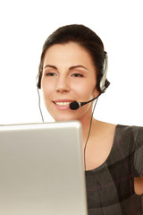 Happy smiling young woman call center operator