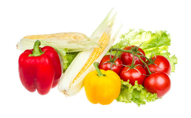 pepper, salad, ripe yellow corn and tomato