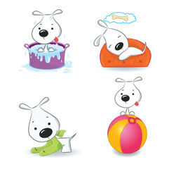 A set of funny puppies.Isolated on white.