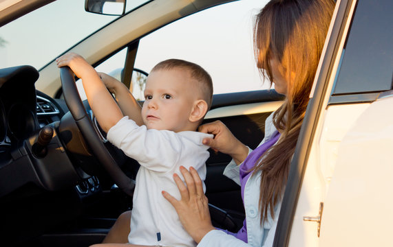 Small Boy Pretending To Drive