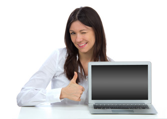 Woman with new modern popular laptop keyboard