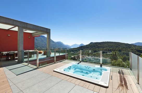 beautiful house, modern style, view from the patio