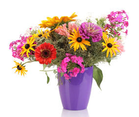Beautiful bouquet of bright flowers isolated on white