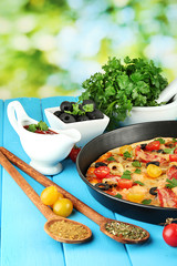 colorful composition of delicious pizza, vegetables and spices