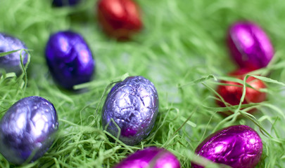 oeuf en chocolat sur fond vert