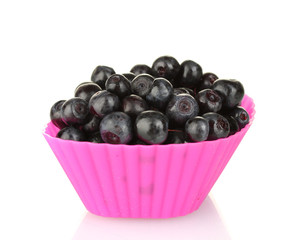 Fresh blueberries in colorful silicone mold isolated on white